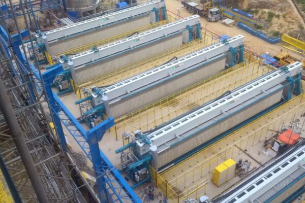 Aerial view of multiple filter press units at bioethanol production site