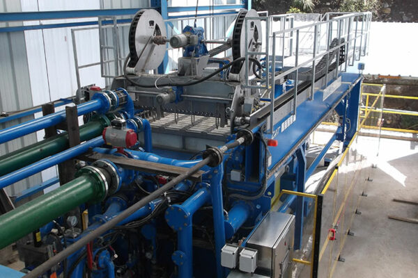 Filter press skid and pipework installed at lead and zinc mine processing plant