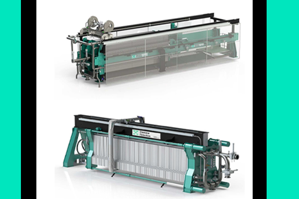 An engineering comparison showing the different frame structures of a Diemme Filtration GHT overhead beam filter press and an ME side beam filter press.